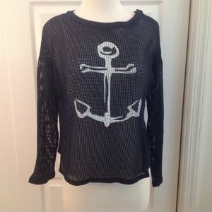 SOLD_Spirit Anchor Theme Long Sleeve Netted Top Cover Up Size M